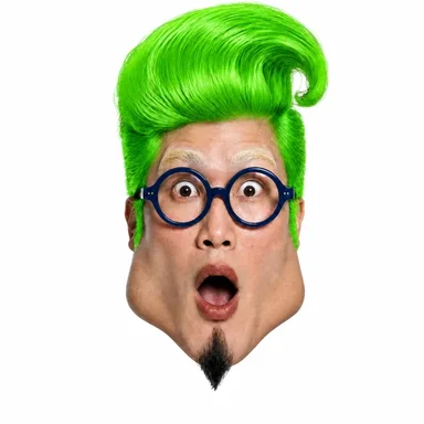 Higgsfield Extreme source example with huge green hair and exaggerated face